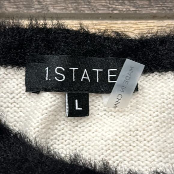 1.STATE Sequin Sleeve Stripe Cotton Blend Crewneck Sweater Cream Size L - Picture 10 of 11